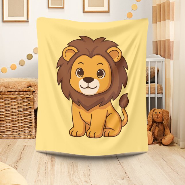 Cute Cartoon Lion on Yellow Fleece Blanket (Creator Uploaded)