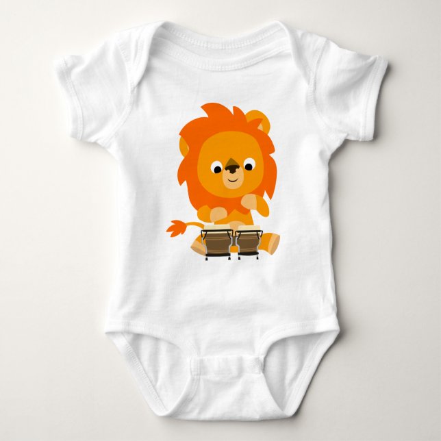 Cute Cartoon Lion Playing Bongos Baby Bodysuit (Front)