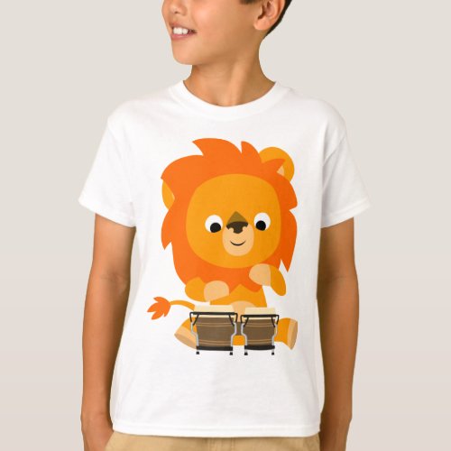 Cute Cartoon Lion Playing Bongos Children T_Shirt