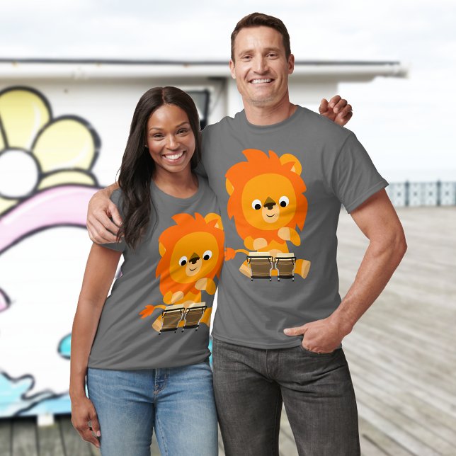 Cute Cartoon Lion Playing Bongos T-Shirt (Creator Uploaded)