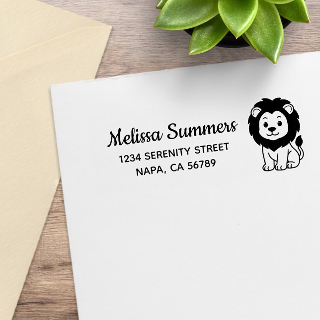 Cute Cartoon Lion Return Address Rubber Stamp (Creator Uploaded)