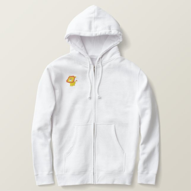 Cute Cartoon Lion Right Side Embroidered Hoodie (Design Front)