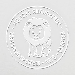 Cute Cartoon Lion Round Address Embosser