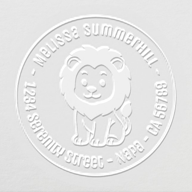 Cute Cartoon Lion Round Address Embosser (Design)