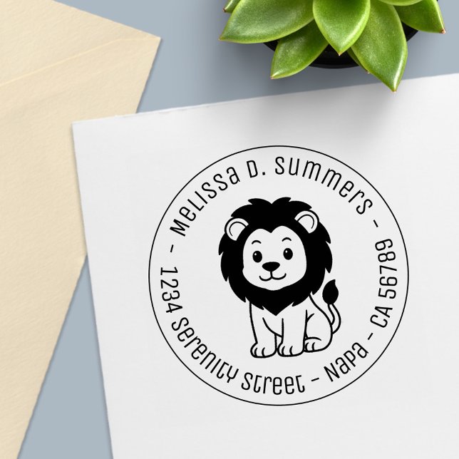 Cute Cartoon Lion Round Address Self-inking Stamp (Creator Uploaded)