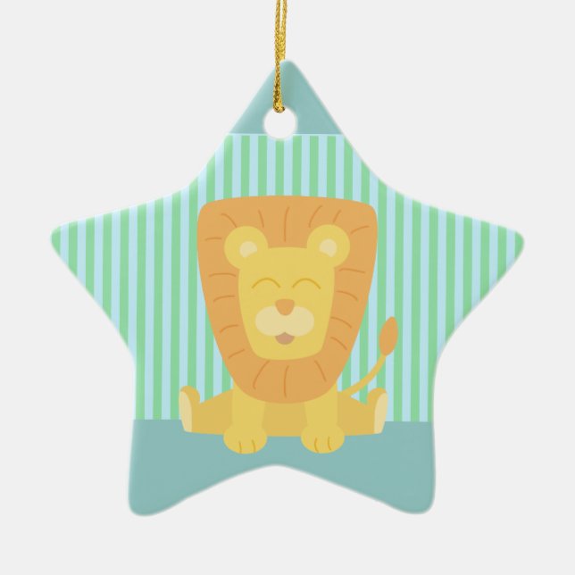 Cute Cartoon Lion with stripes background Ceramic Ornament (Front)