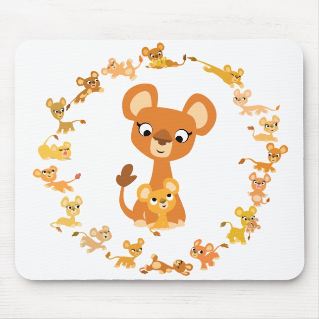 Cute Cartoon Lionesses Mandala Mousepad (Front)