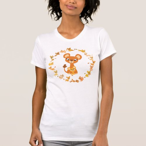 Cute Cartoon Lionesses Mandala Women T_Shirt