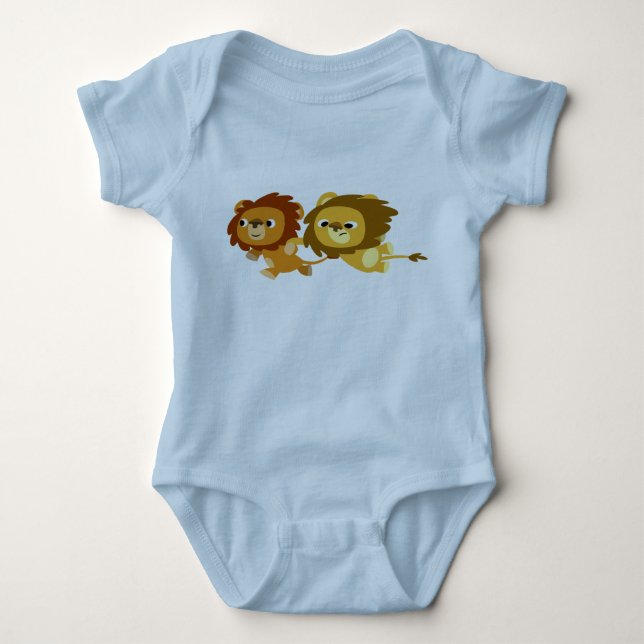 Cute Cartoon Lions in a Hurry Baby Clothing Bodysuit (Front)