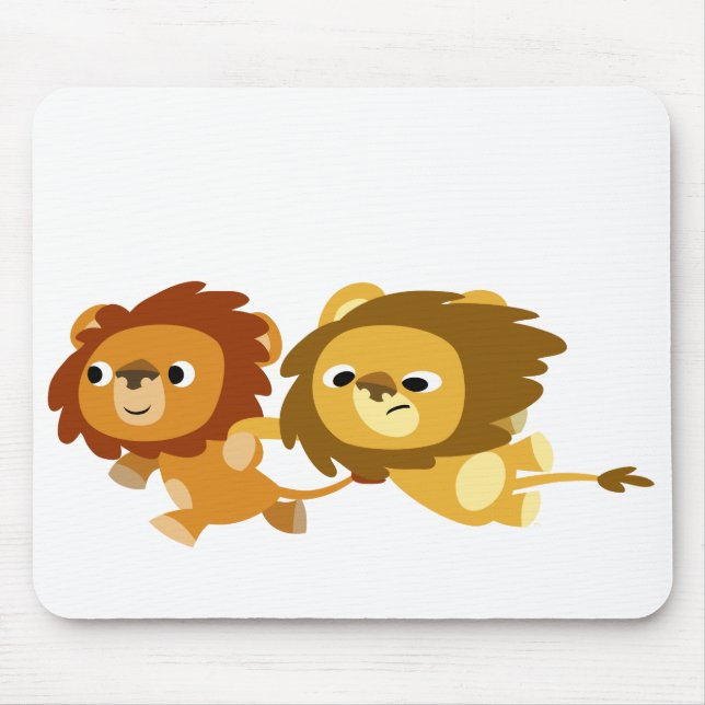 Cute Cartoon Lions in a Hurry Mousepad (Front)