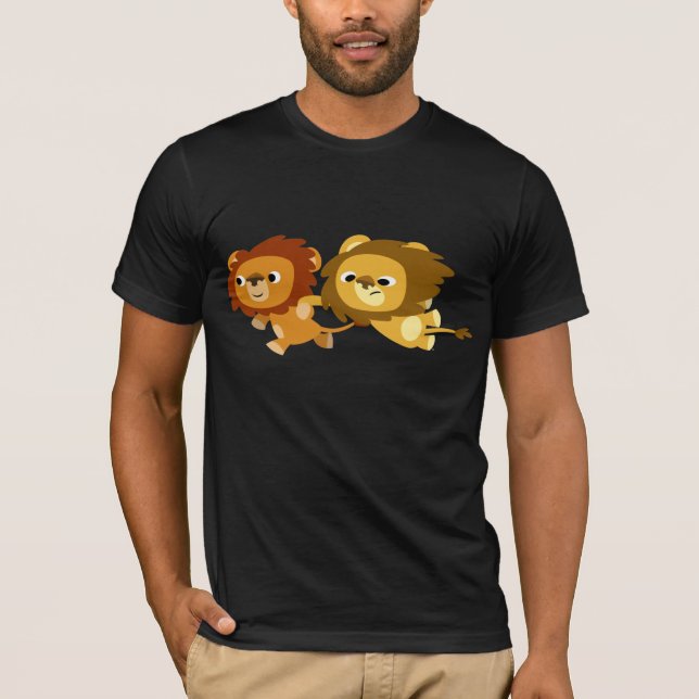 Cute Cartoon Lions in a Hurry T-Shirt (Front)