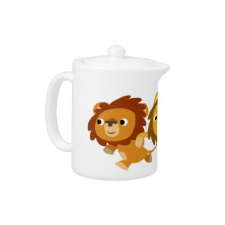 Cute Cartoon Lions in a Hurry Teapot