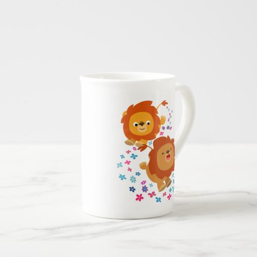 Cute Cartoon Lions In The Garden Bone China Mug