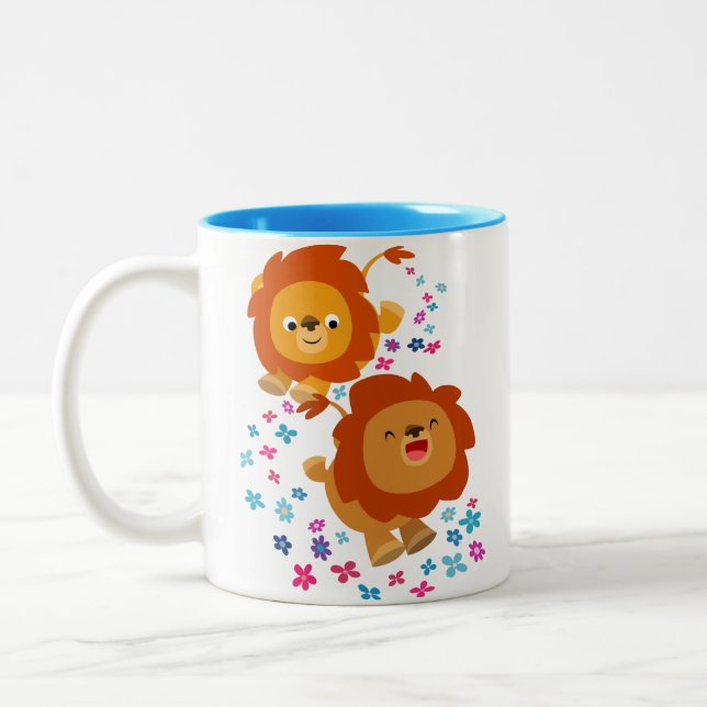 Cute Cartoon Lions In The Garden Mug (Left)