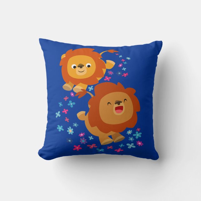 Cute Cartoon Lions In The Garden Pillow (Front)