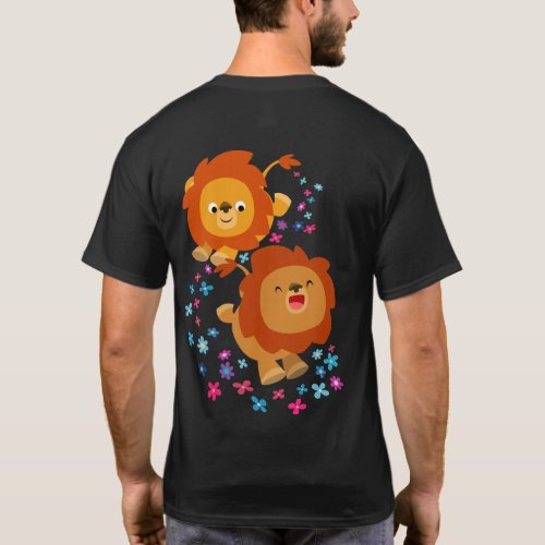 Cute Cartoon Lions In The Garden T_Shirt Back