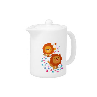 Cute Cartoon Lions In The Garden Teapot