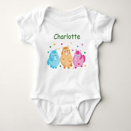 Cute cartoon little colorful ponies, baby bodysuit