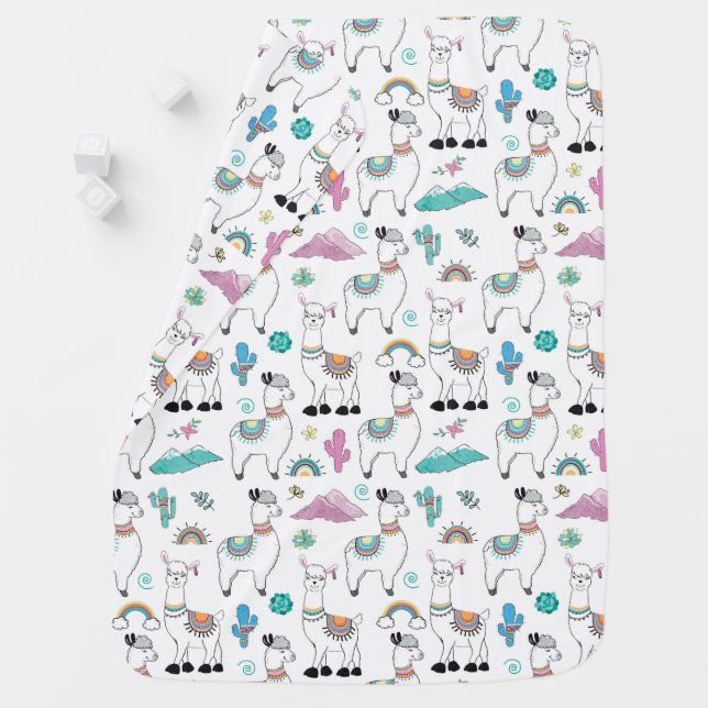 Cute Cartoon Llama Pattern Baby Blanket (In Situ)