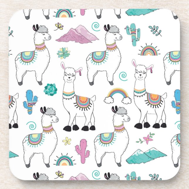 Cute Cartoon Llama Pattern Beverage Coaster (Front)