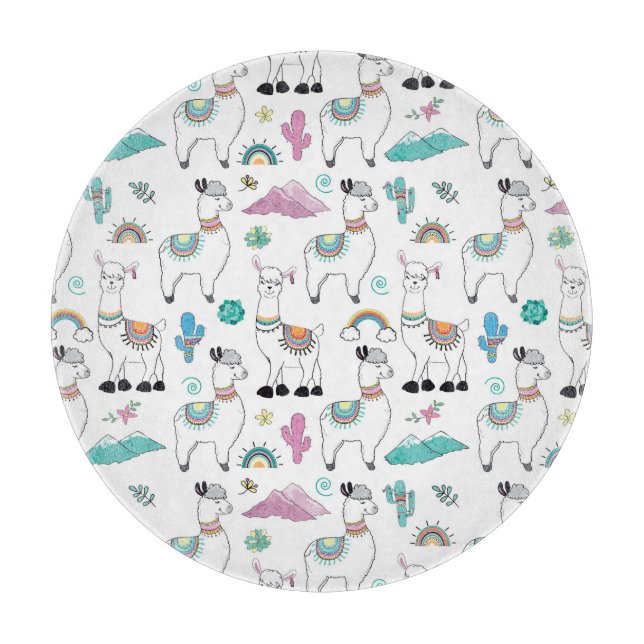 Cute Cartoon Llama Pattern Cutting Board (Front)