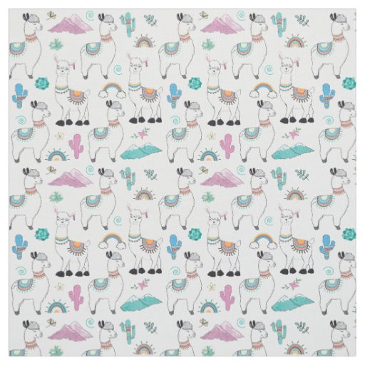 Cute Cartoon Llama Pattern Fabric