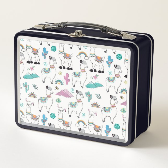 Cute Cartoon Llama Pattern Metal Lunch Box (Front)