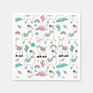Cute Cartoon Llama Pattern Napkins