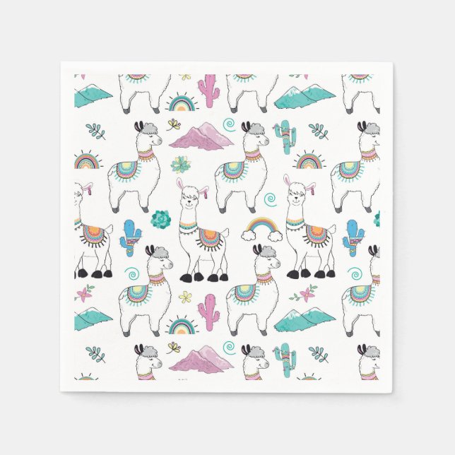 Cute Cartoon Llama Pattern Napkins (Front)