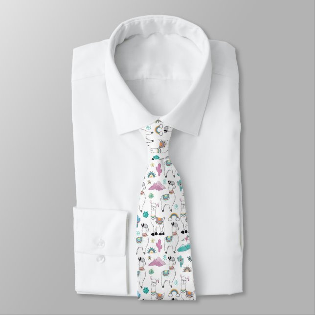 Cute Cartoon Llama Pattern Neck Tie (Tied)