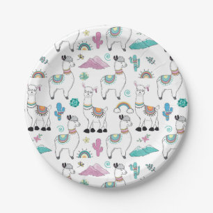 Cute Cartoon Llama Pattern Paper Plates