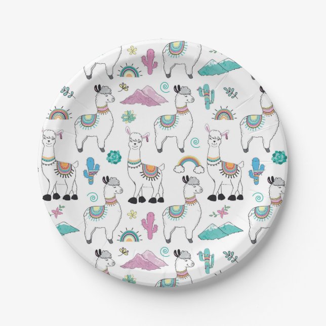 Cute Cartoon Llama Pattern Paper Plates (Front)