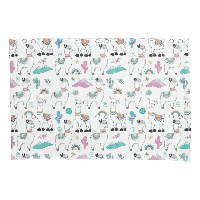 Cute Cartoon Llama Pattern Pillow Case (Front-Left)