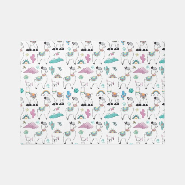 Cute Cartoon Llama Pattern Rug (Front)