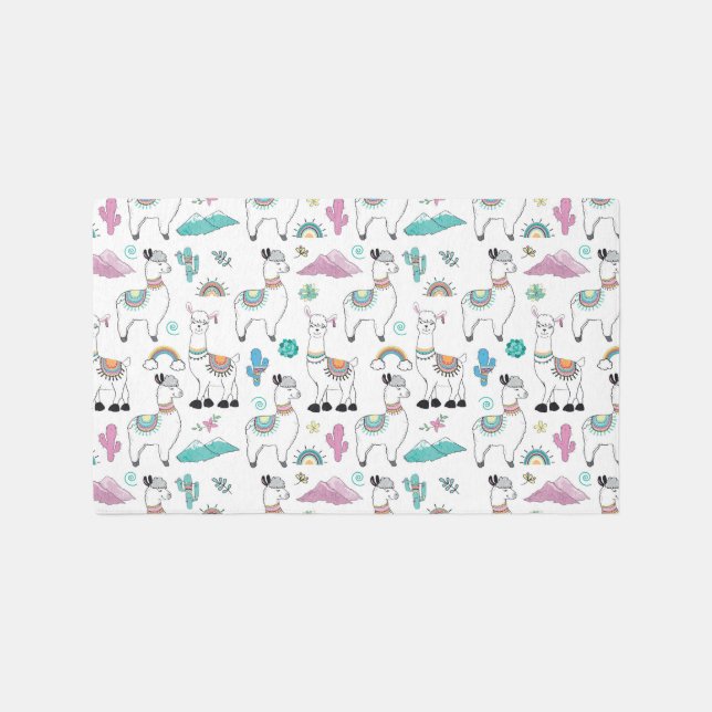 Cute Cartoon Llama Pattern Rug (Front)