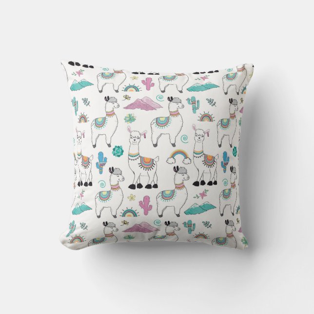 Cute Cartoon Llama Pattern Throw Pillow (Front)