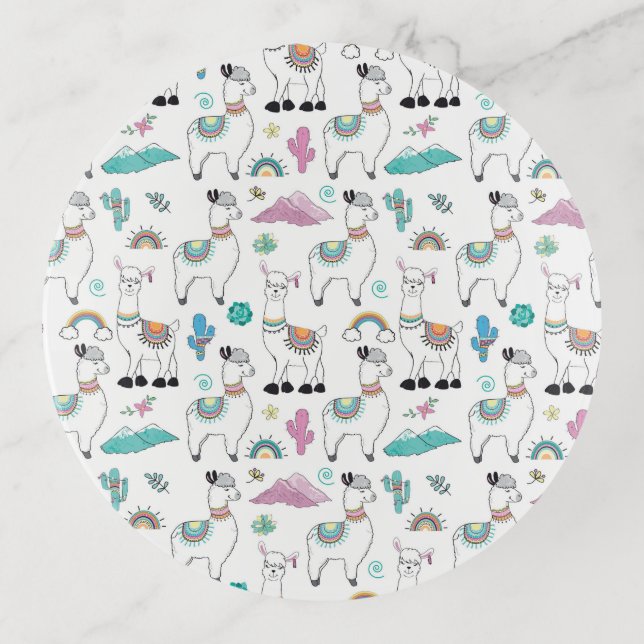 Cute Cartoon Llama Pattern Trinket Tray (Front)