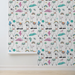 Cute Cartoon Llama Pattern Wallpaper
