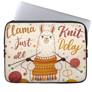 Cute Cartoon llama wearing a knit scarf Laptop Sleeve