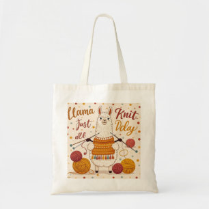 Cute Cartoon llama wearing a knit scarf Tote Bag
