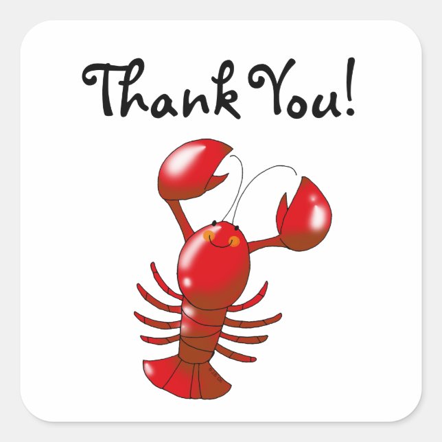 Cute cartoon lobster thank you square sticker (Front)
