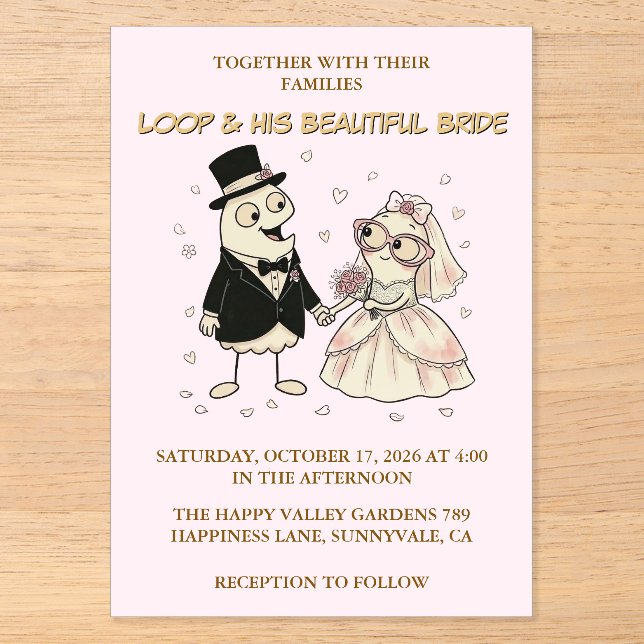 Cute Cartoon Loop Acrylic Wedding Invite Invitations (Front)