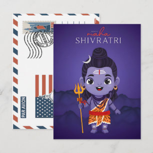 Cute cartoon lord shiva for maha shivratri celebra holiday postcard