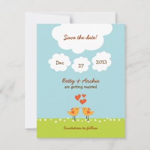 Cute Cartoon Love Birds (Day) Wedding Invitation