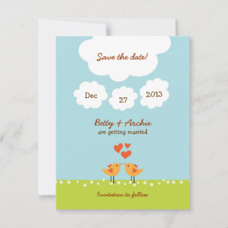Cute Cartoon Love Birds (Day) Wedding Invitation