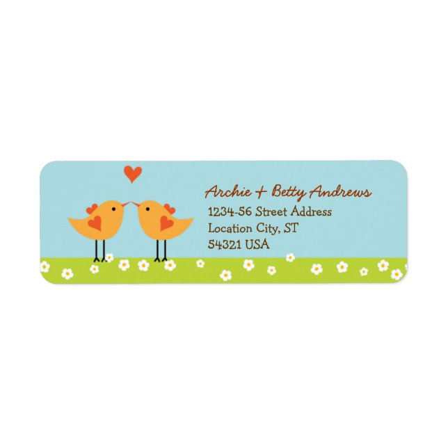 Cute Cartoon Love Birds (Day) Wedding Label (Front)