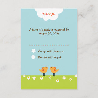 Cute Cartoon Love Birds (Day) Wedding RSVP Card