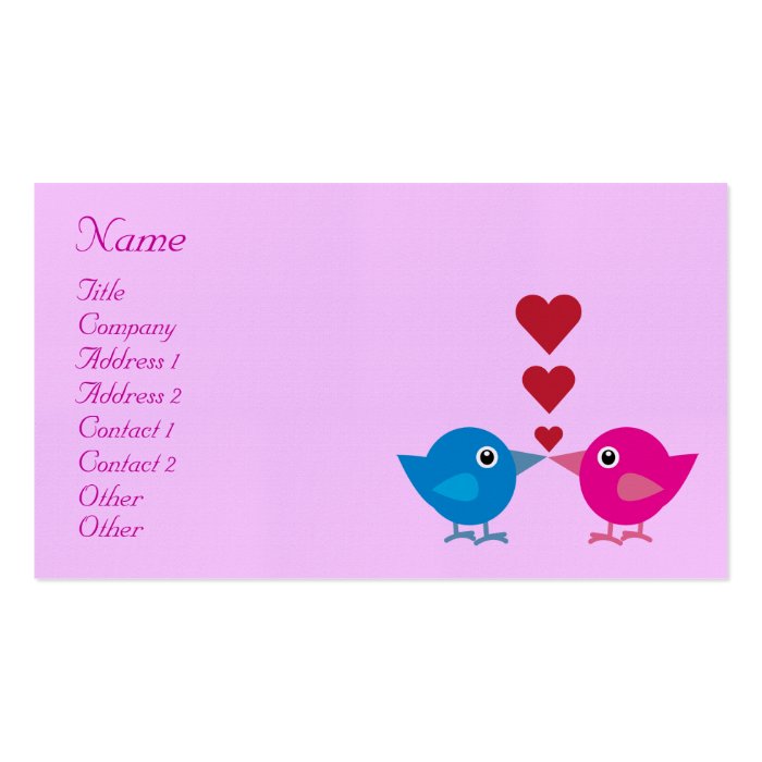 Cute Cartoon Love Birds & Hearts Business Card Template