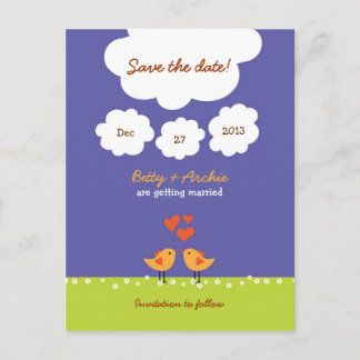 Cute Cartoon Love Birds (Night) Wedding Announcement Postcard