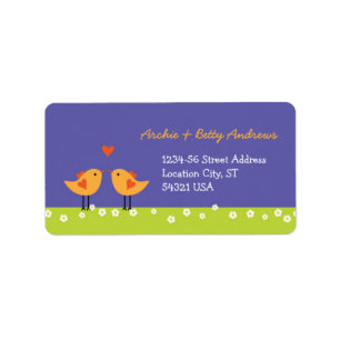 Cute Cartoon Love Birds (Night) Wedding Label